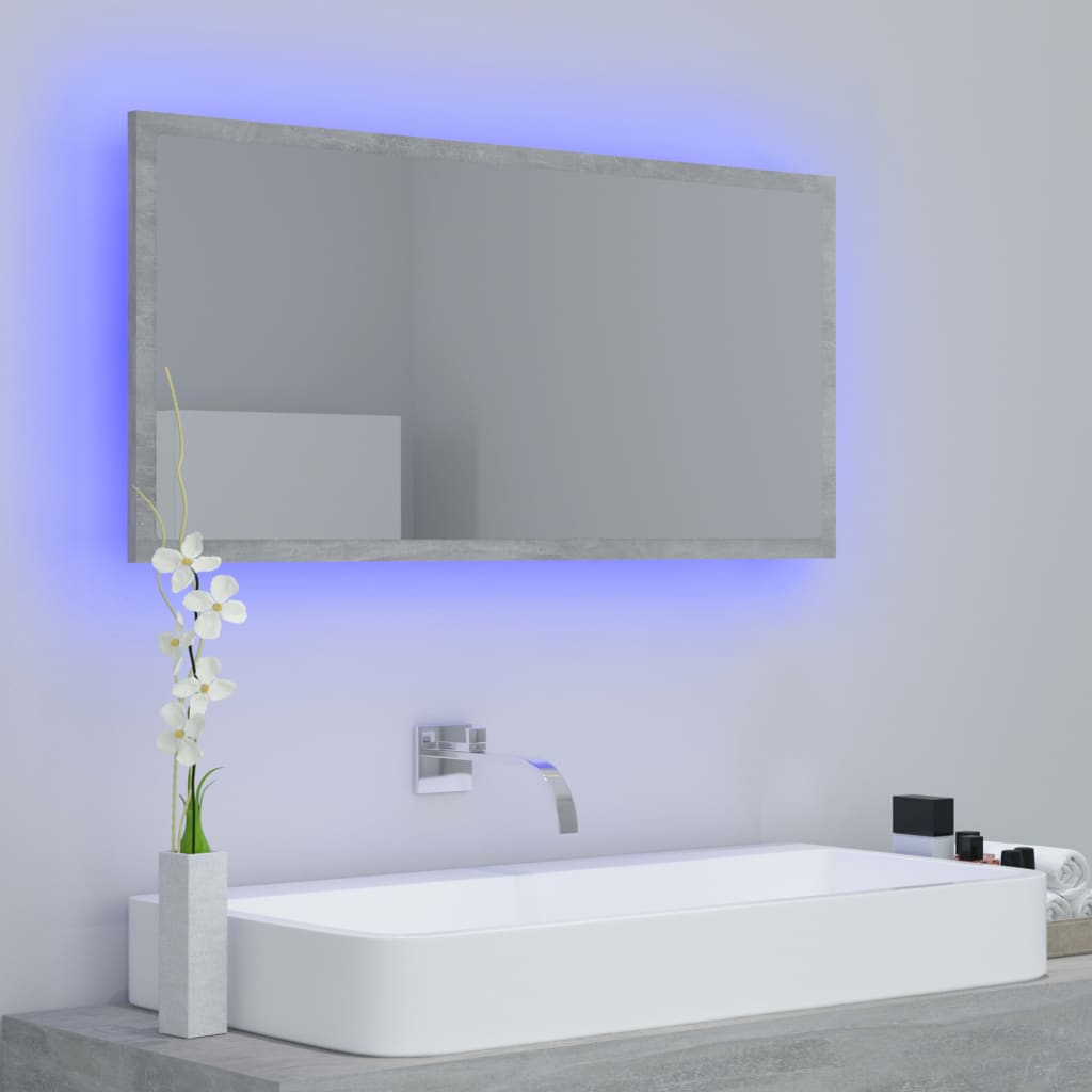 vidaXL Espelho casa de banho c/ LED 90x8,5x37cm acrílico cinza cimento