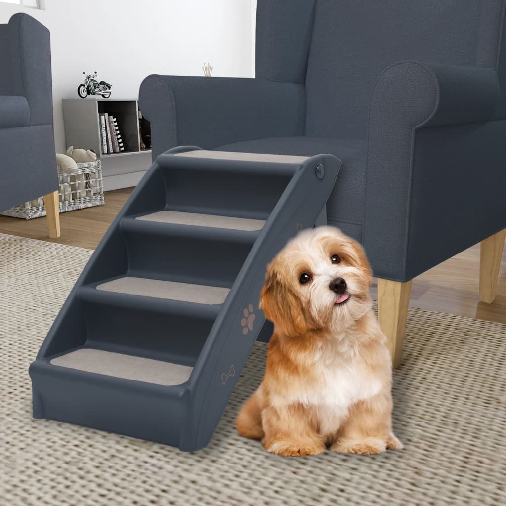 vidaXL Escada para cães dobrável com 4 degraus cinzento-escuro
