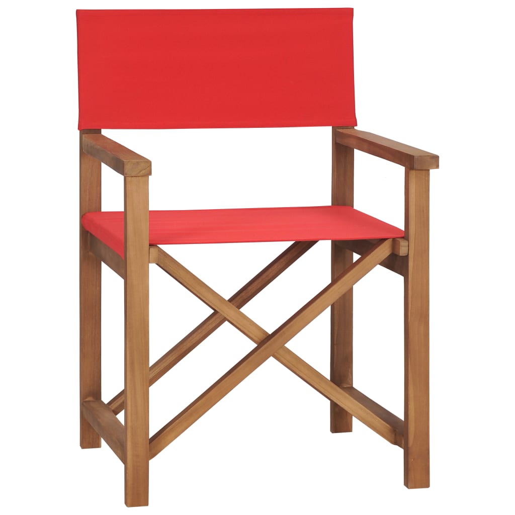 vidaXL Cadeira de realizador em madeira de teca maciça vermelho