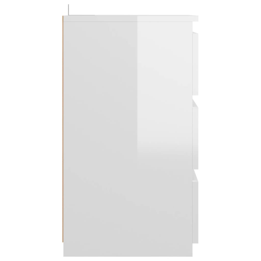 vidaXL Mesa de cabeceira 40x35x62,5 cm contraplacado branco brilhante