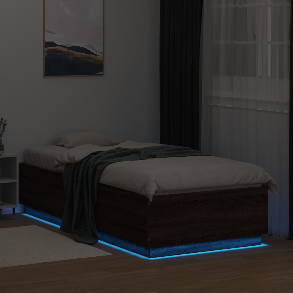 vidaXL Estrutura cama c/ luzes LED derivados madeira carvalho castanho