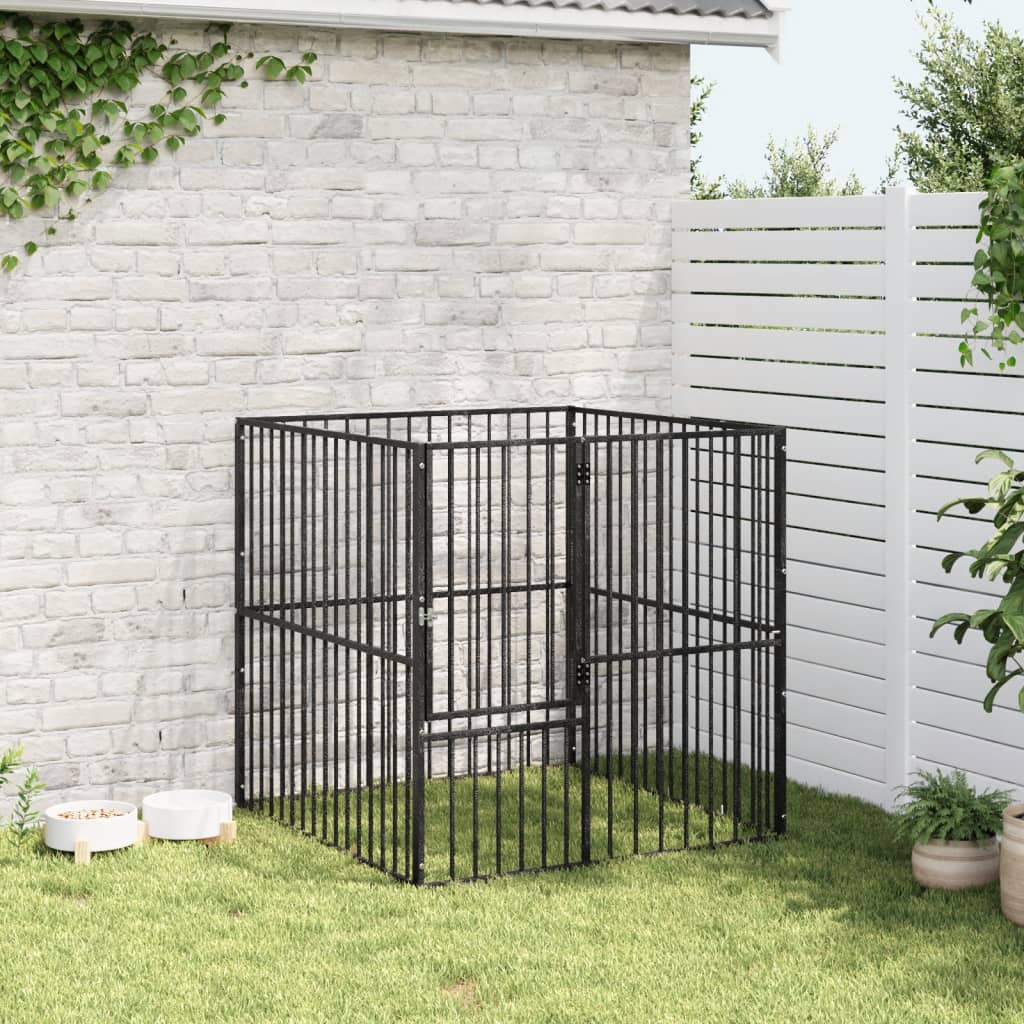 vidaXL Parque para cães com 4 painéis aço galvanizado preto