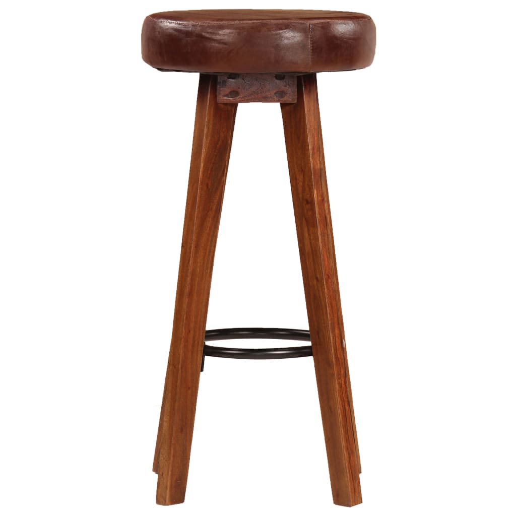 vidaXL Cadeiras bar 2 pcs madeira maciça de acácia + couro genuíno