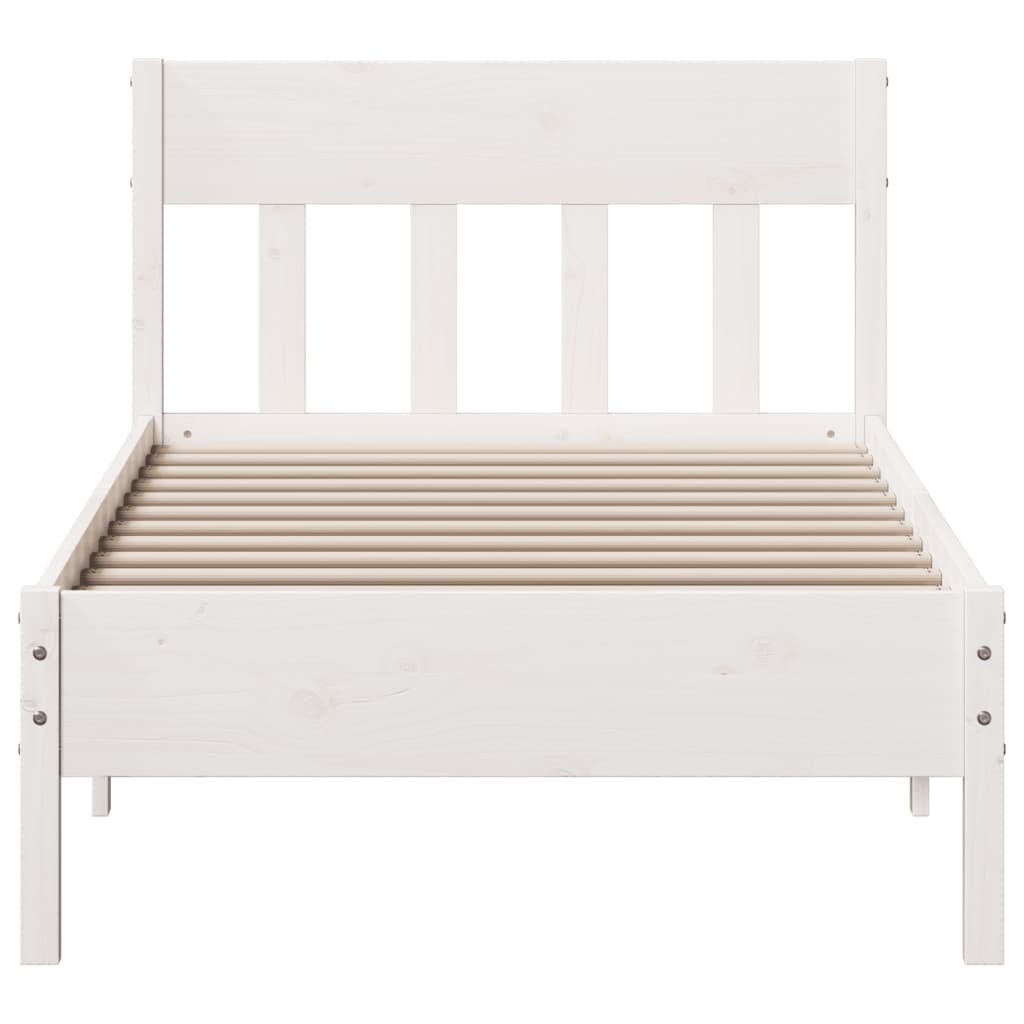 vidaXL Estrutura de cama com cabeceira 90x200 cm pinho maciço branco