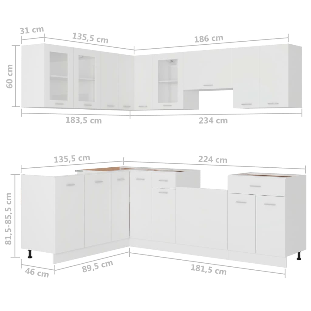 vidaXL 11 pcs conjunto armários de cozinha contraplacado branco
