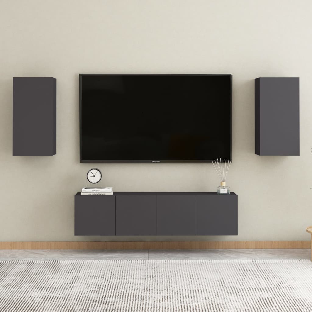 vidaXL Móveis de TV 2 pcs 30,5x30x60 cm contraplacado cinzento
