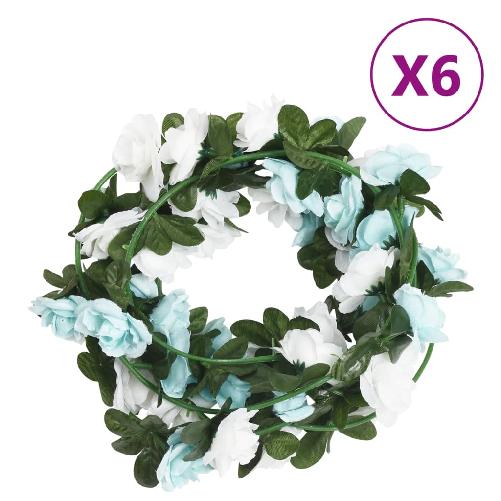 vidaXL Grinaldas de flores artificiais 6 pcs 240 cm azul e branco