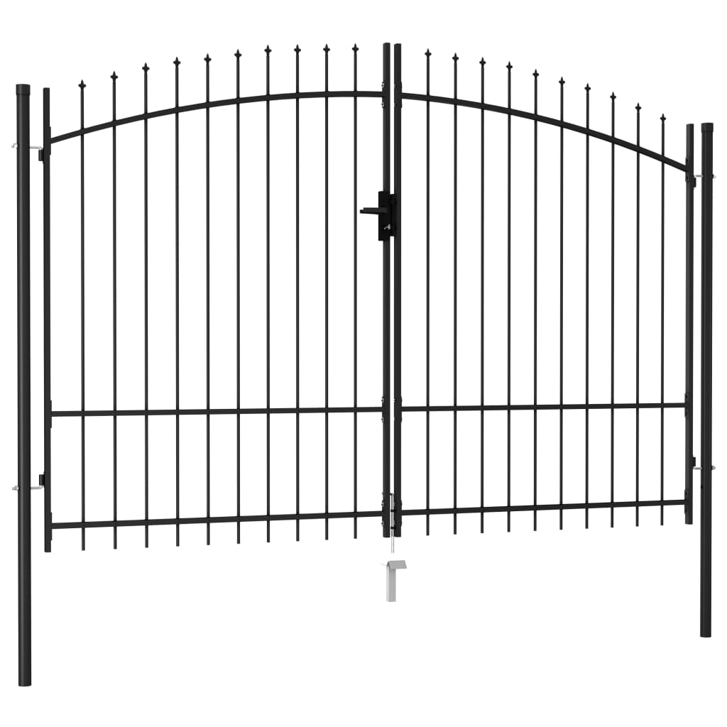vidaXL Portão p/ cerca porta dupla topo em espetos 3x2 m aço preto