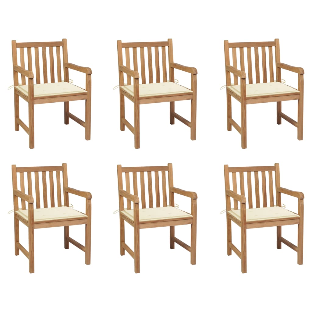 vidaXL Cadeiras de jardim c/ almofadões cor creme 6 pcs teca maciça