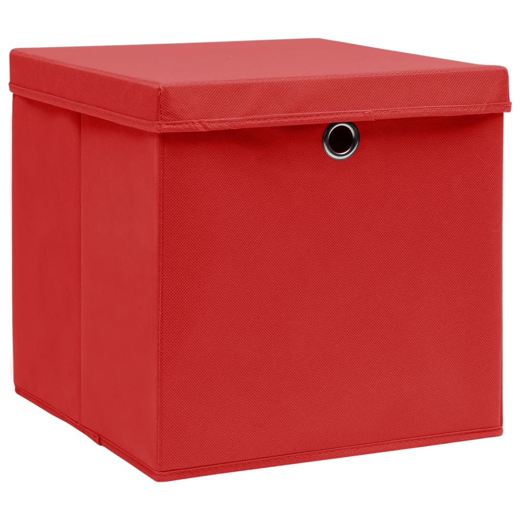 vidaXL Caixas de arrumação c/ tampas 10 pcs 28x28x28 cm vermelho