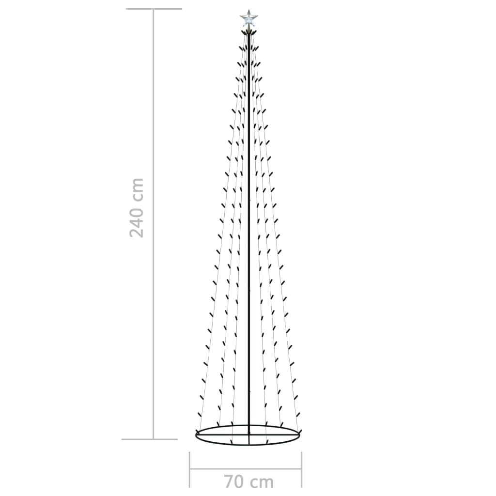 vidaXL Árvore de Natal em cone c/ 136 luzes LED multicor 70x240cm