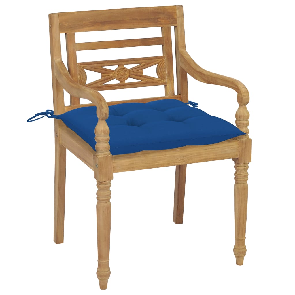 vidaXL Cadeiras Batávia c/ almofadões azul 2 pcs teca maciça