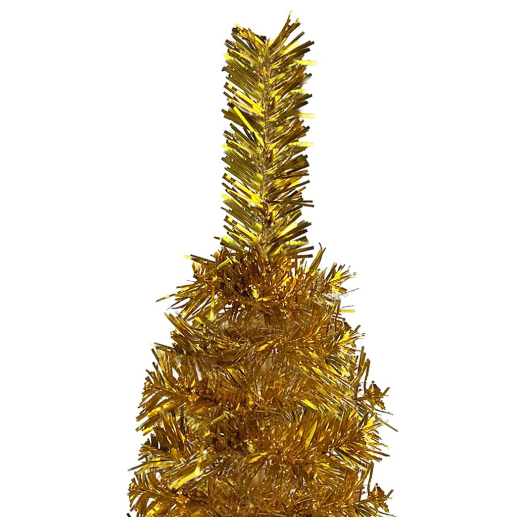 vidaXL Árvore de Natal pré-iluminada fina com bolas 210 cm dourado