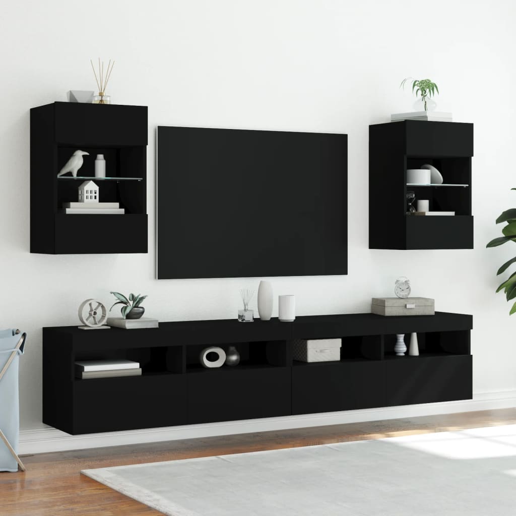vidaXL Móvel de parede para TV com luzes LED 40x30x60,5 cm preto