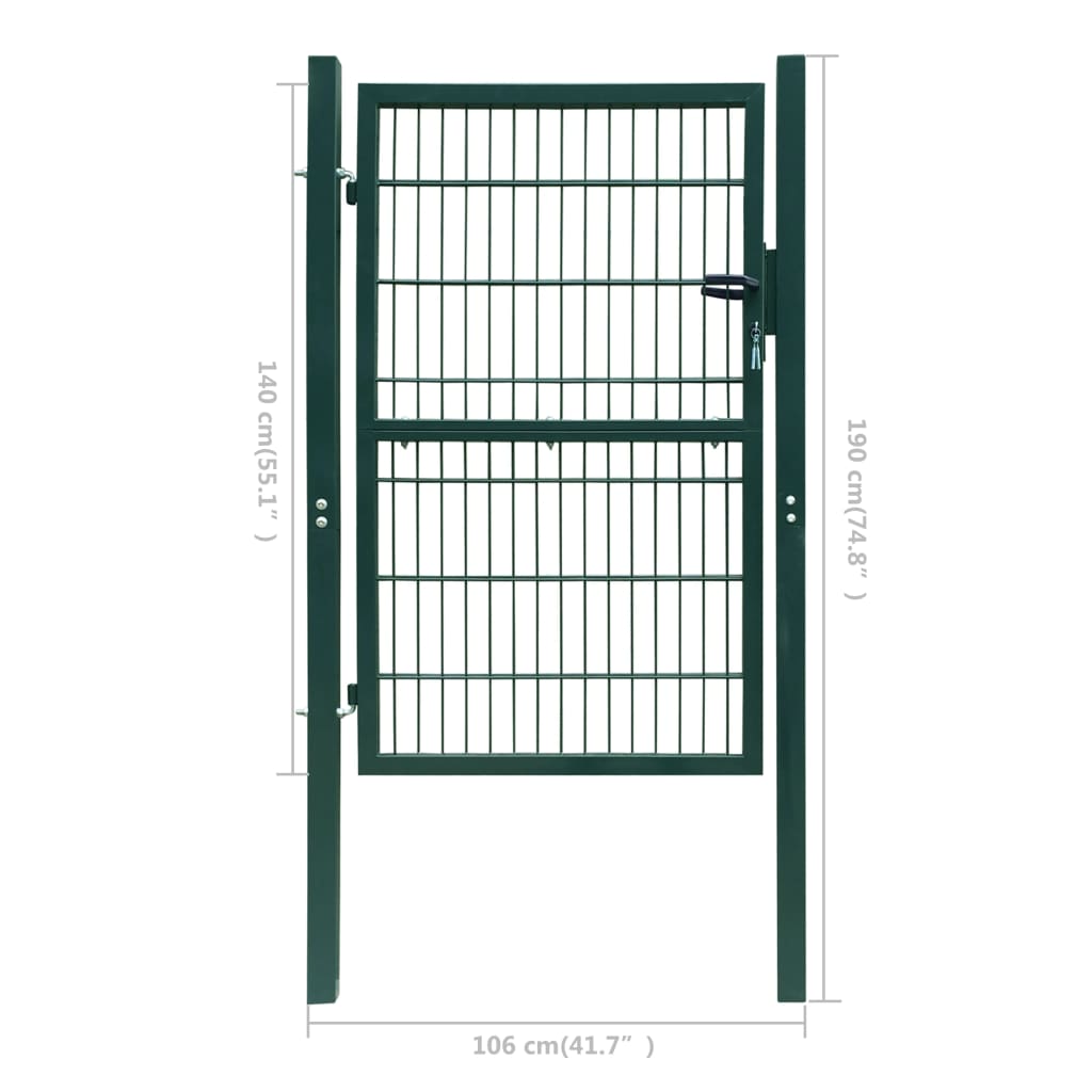 vidaXL Portão de cerca (individual) 2D 106x190 cm verde