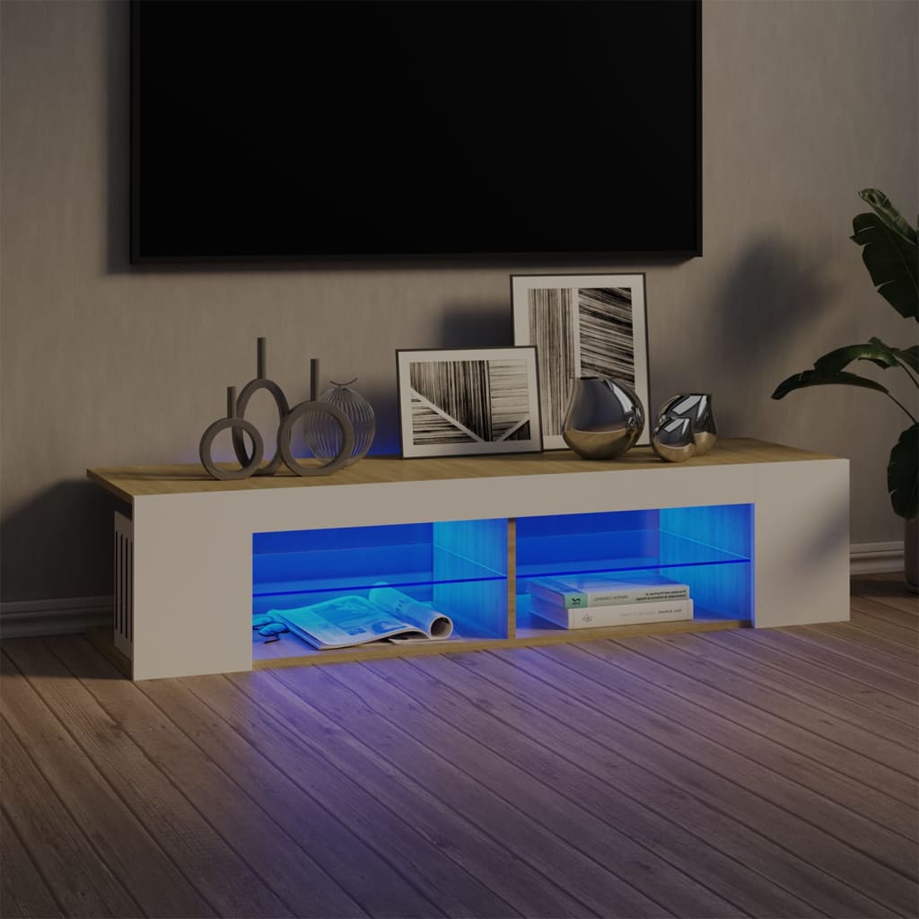 vidaXL Móvel de TV com luzes LED 135x39x30 cm branco/carvalho sonoma