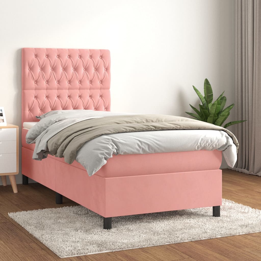 vidaXL Cama com molas/colchão 80x200 cm veludo rosa