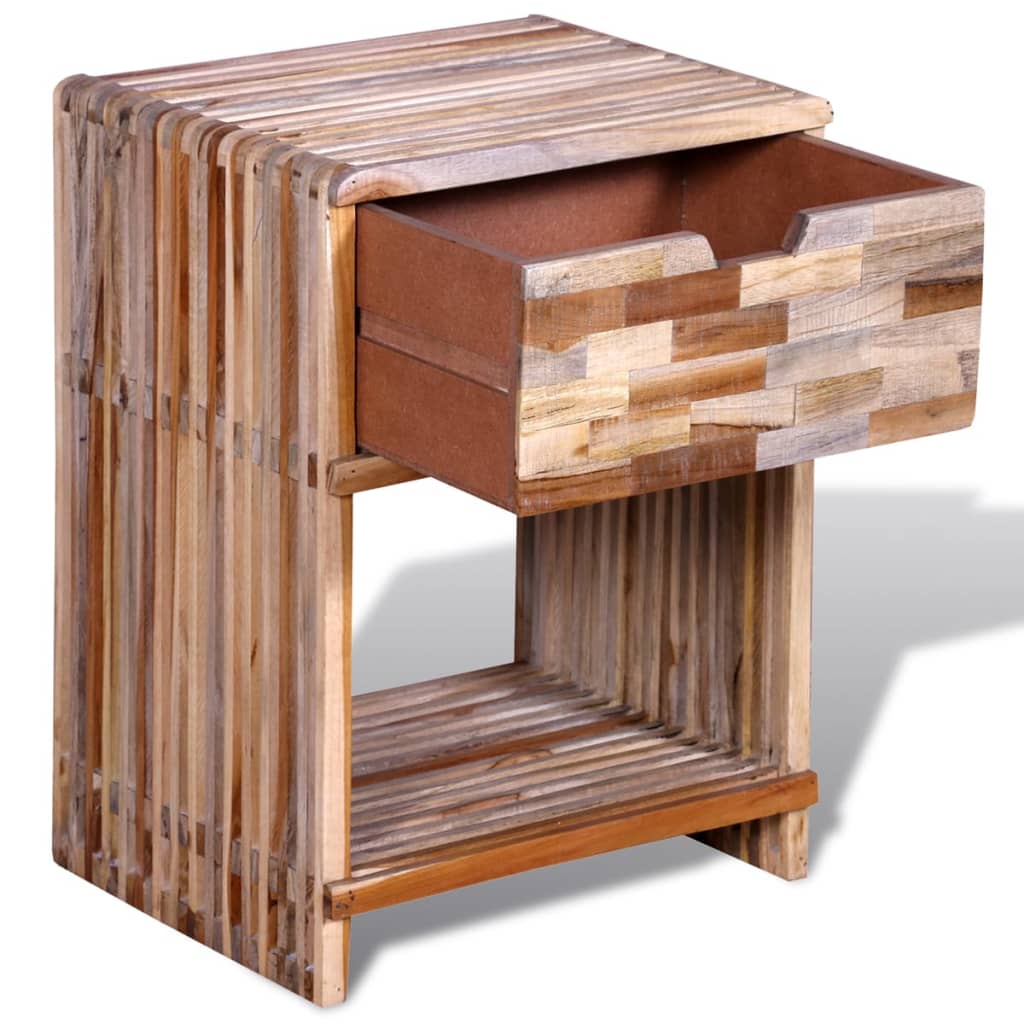 vidaXL Mesa de cabeceira com gaveta, madeira reciclada maciça