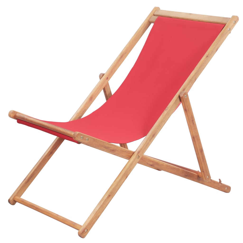 vidaXL Cadeira de praia dobrável tecido estrutura de madeira vermelho