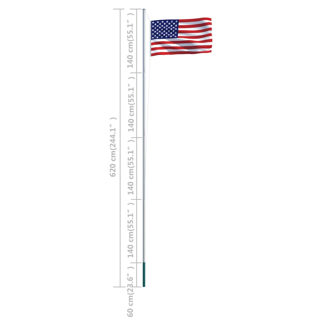 vidaXL Bandeira dos EUA com mastro de alumínio 6,2 m