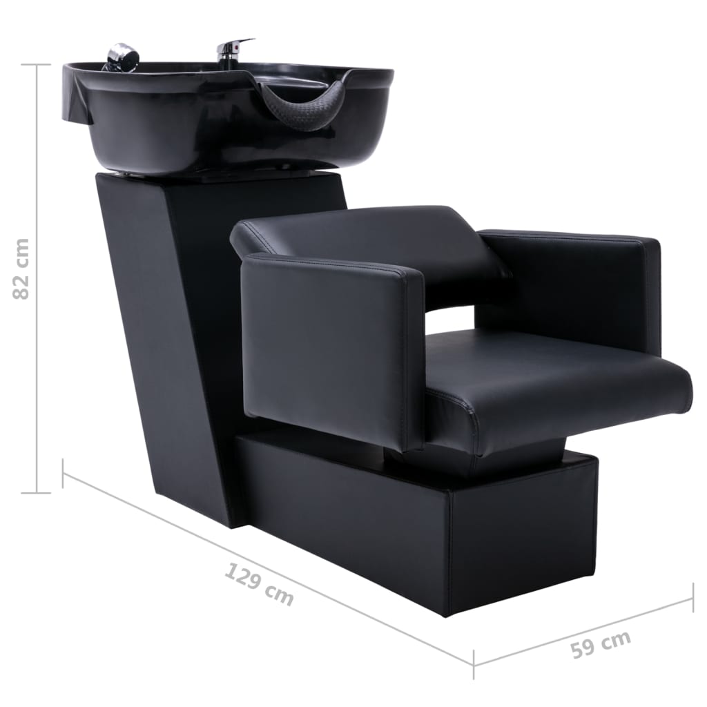 vidaXL Cadeira cabeleireiro c/ lavatório couro art. 129x59x82 cm preto