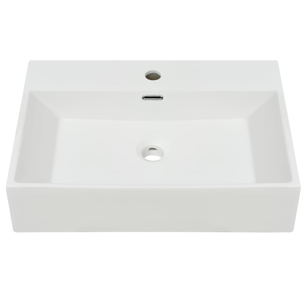 vidaXL Lavatório + abertura torneira branco cerâmica 60,5x42,5x14,5cm