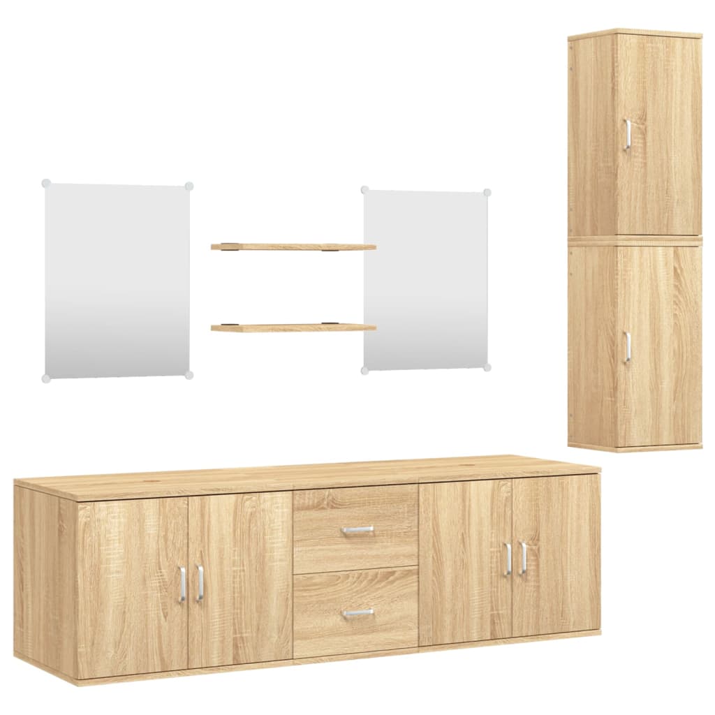 vidaXL 7 pcs conj. móveis de casa banho derivados de madeira carvalho