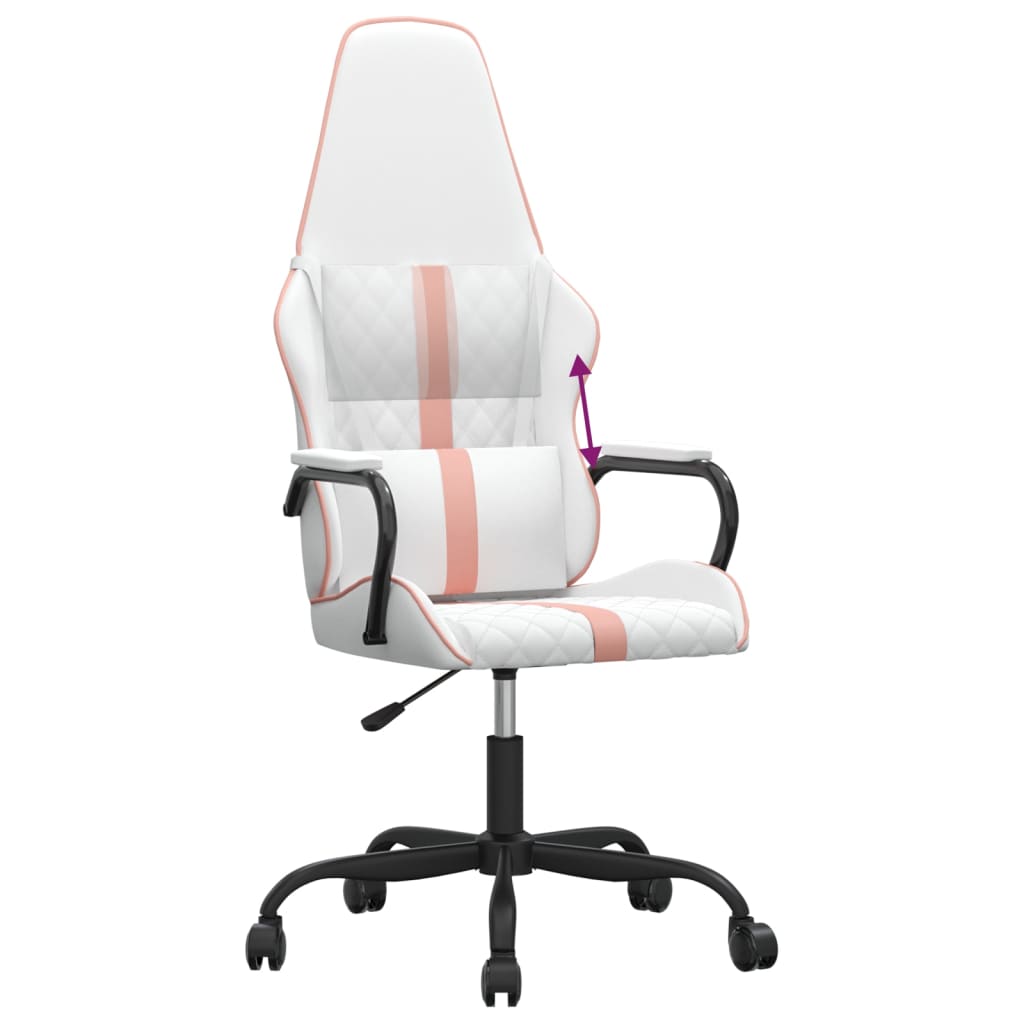 vidaXL Cadeira gaming couro artificial branco e rosa