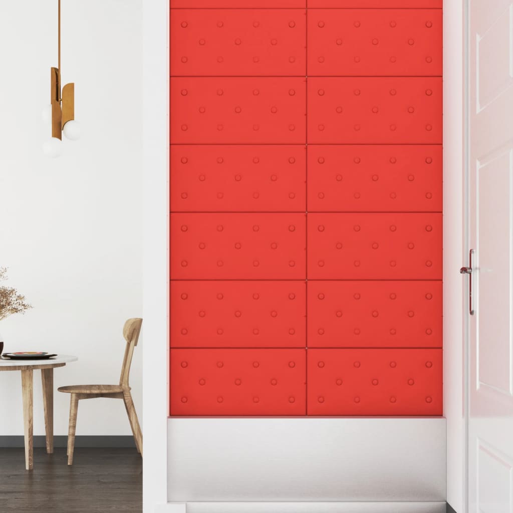 vidaXL Painel parede 12 pcs 60x30 cm couro artificial 2,16 m² vermelho