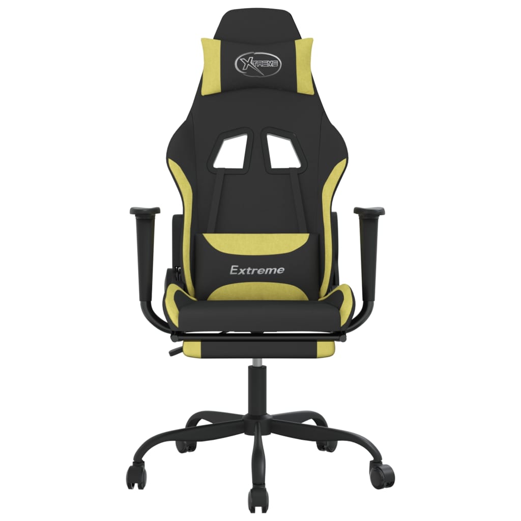 vidaxL Cadeira de gaming com apoio de pés tecido preto e verde-claro