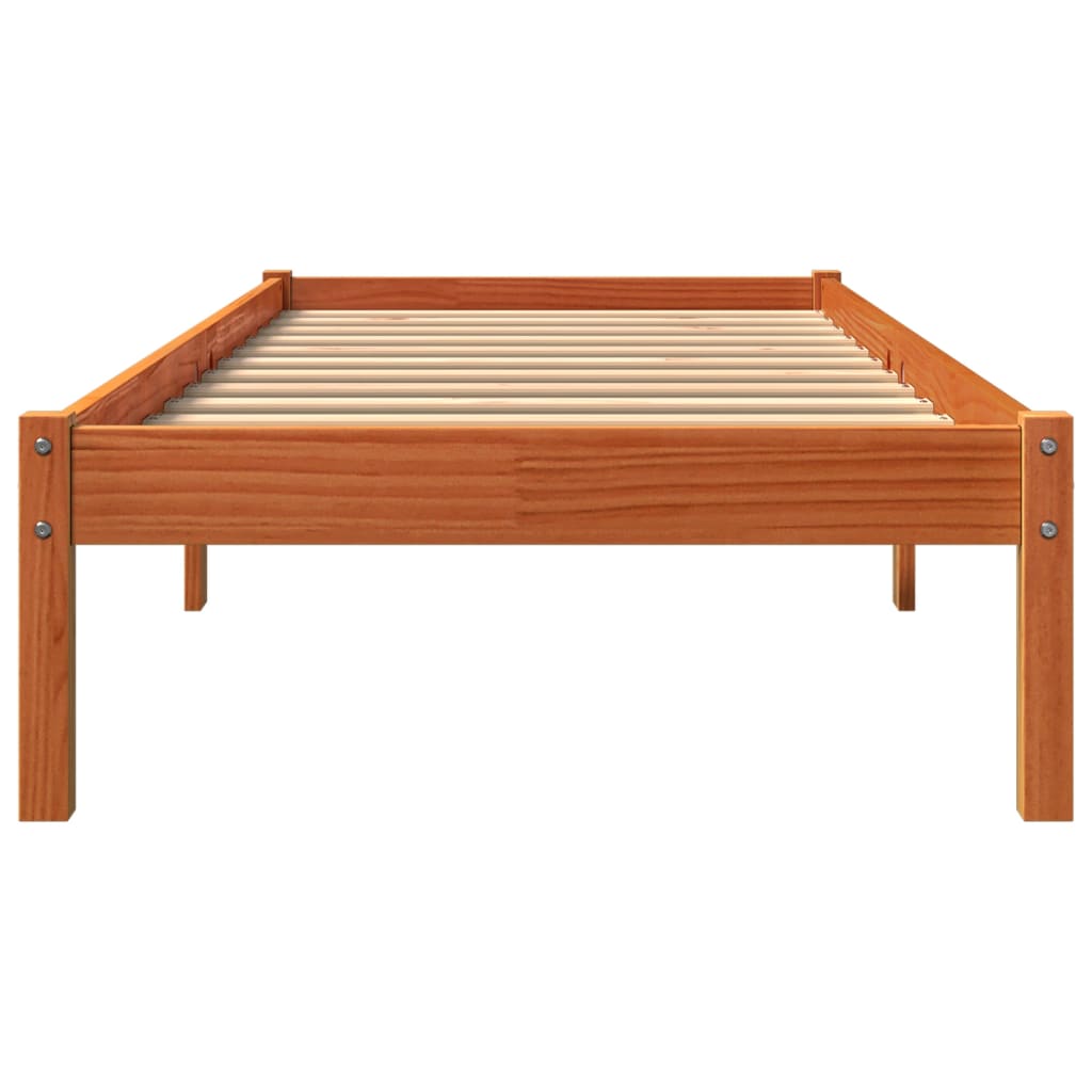 vidaXL Estrutura de cama 90x200 cm madeira pinho maciça castanho cera
