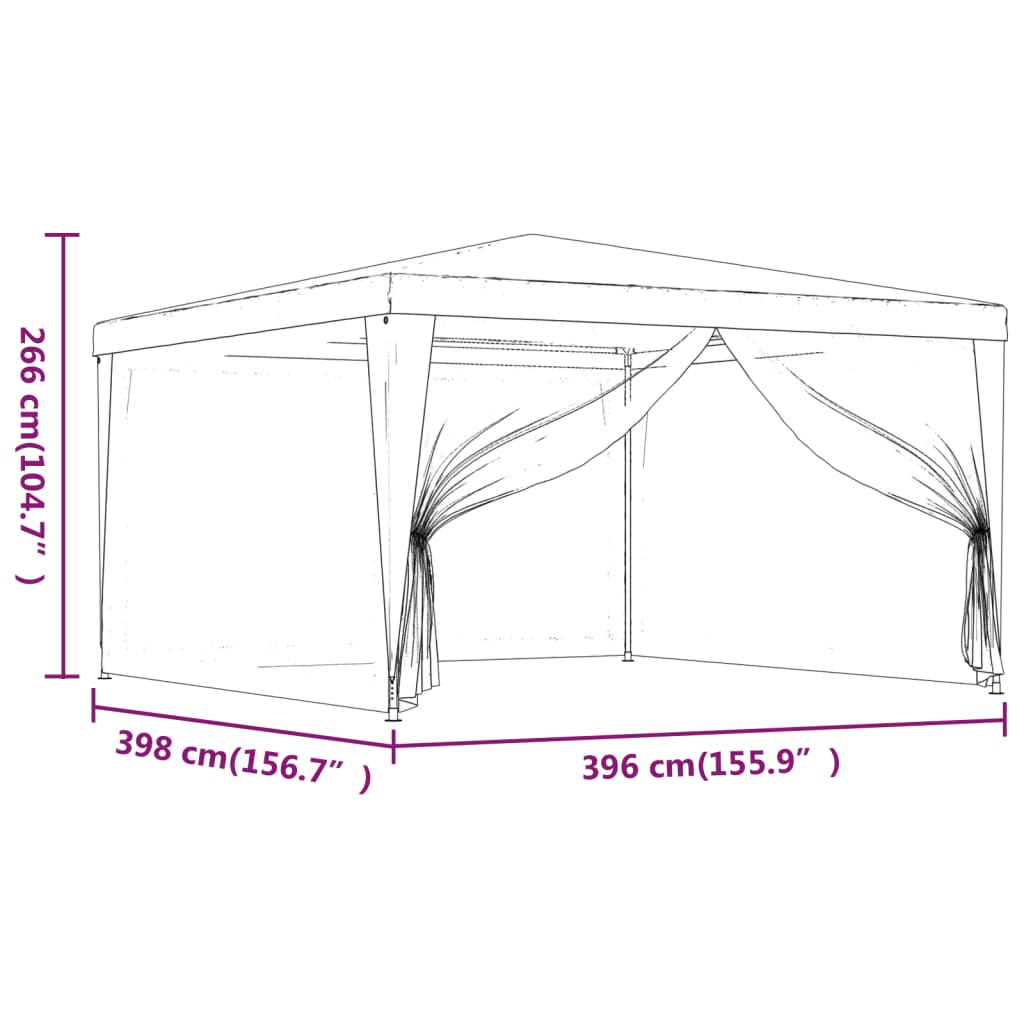 vidaXL Tenda para festas com 4 paredes laterais em rede 4x4 m branco