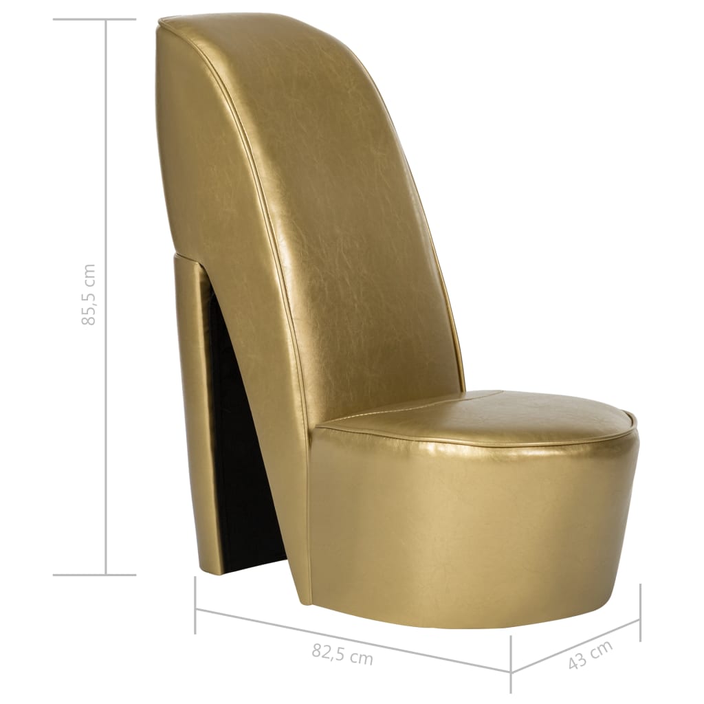 vidaXL Cadeira estilo sapato de salto alto couro artificial dourado