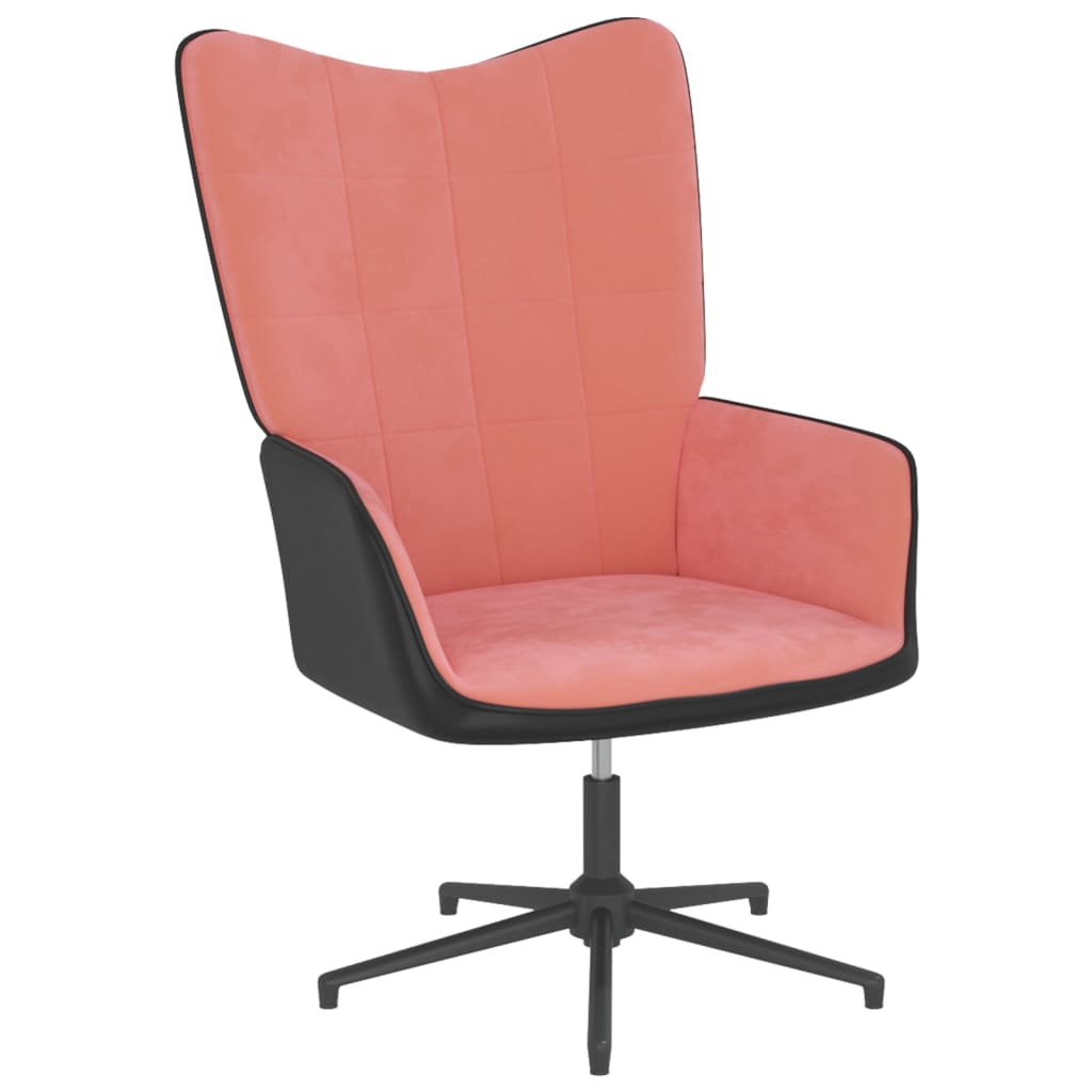 vidaXL Cadeira de descanso com banco PVC e veludo rosa