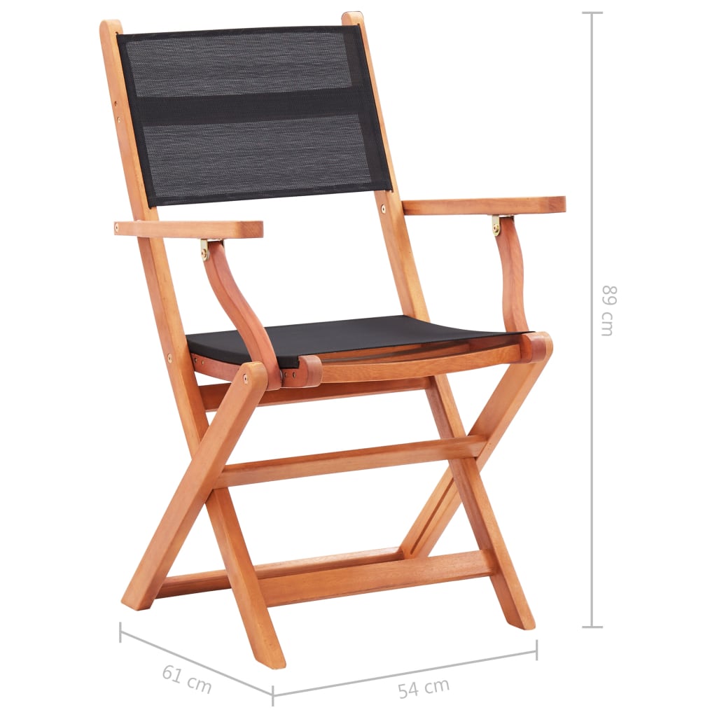 vidaXL Cadeiras jardim dobráveis 2pcs eucalipto maciço/textilene preto