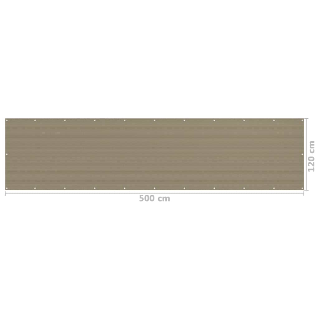 vidaXL Tela de varanda 120x500 cm PEAD cinzento-acastanhado