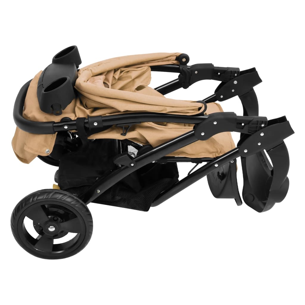 vidaXL Carrinho de bebé com três rodas aço cinza-acastanhado e preto