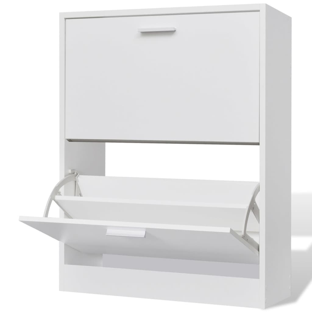 vidaXL Sapateira com 2 compartimentos em madeira branco