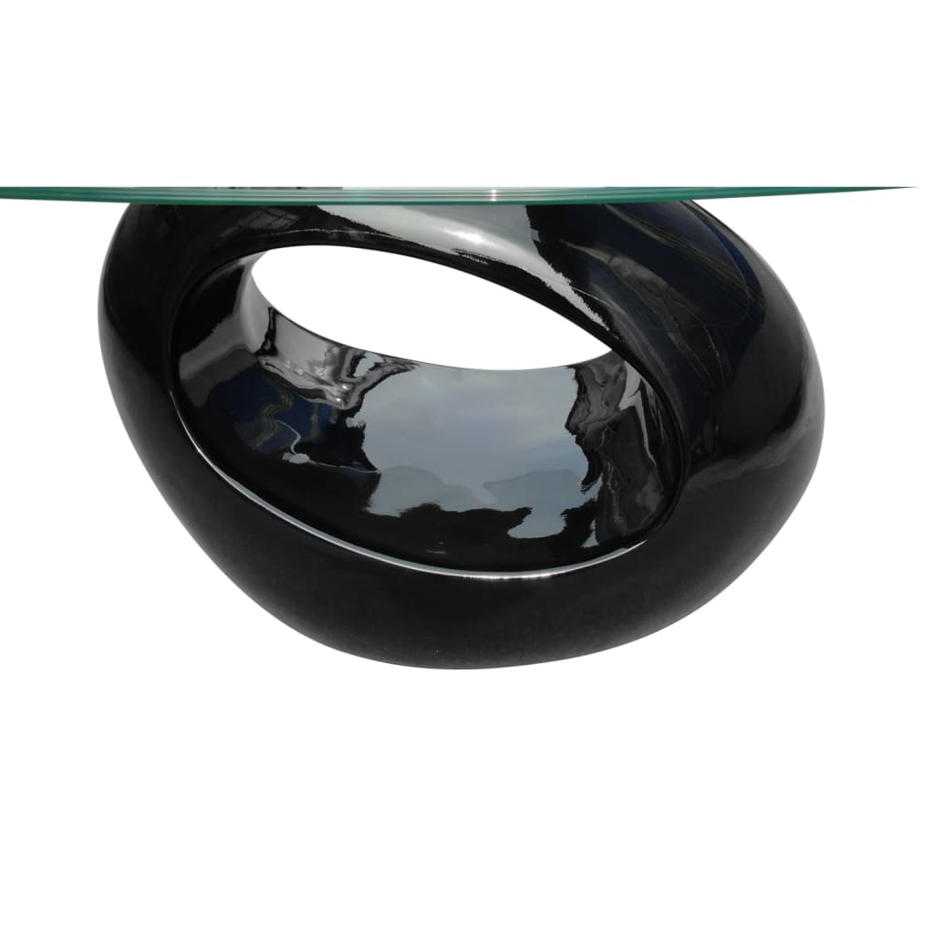 vidaXL Mesa de centro com tampo oval de vidro, preto brilhante