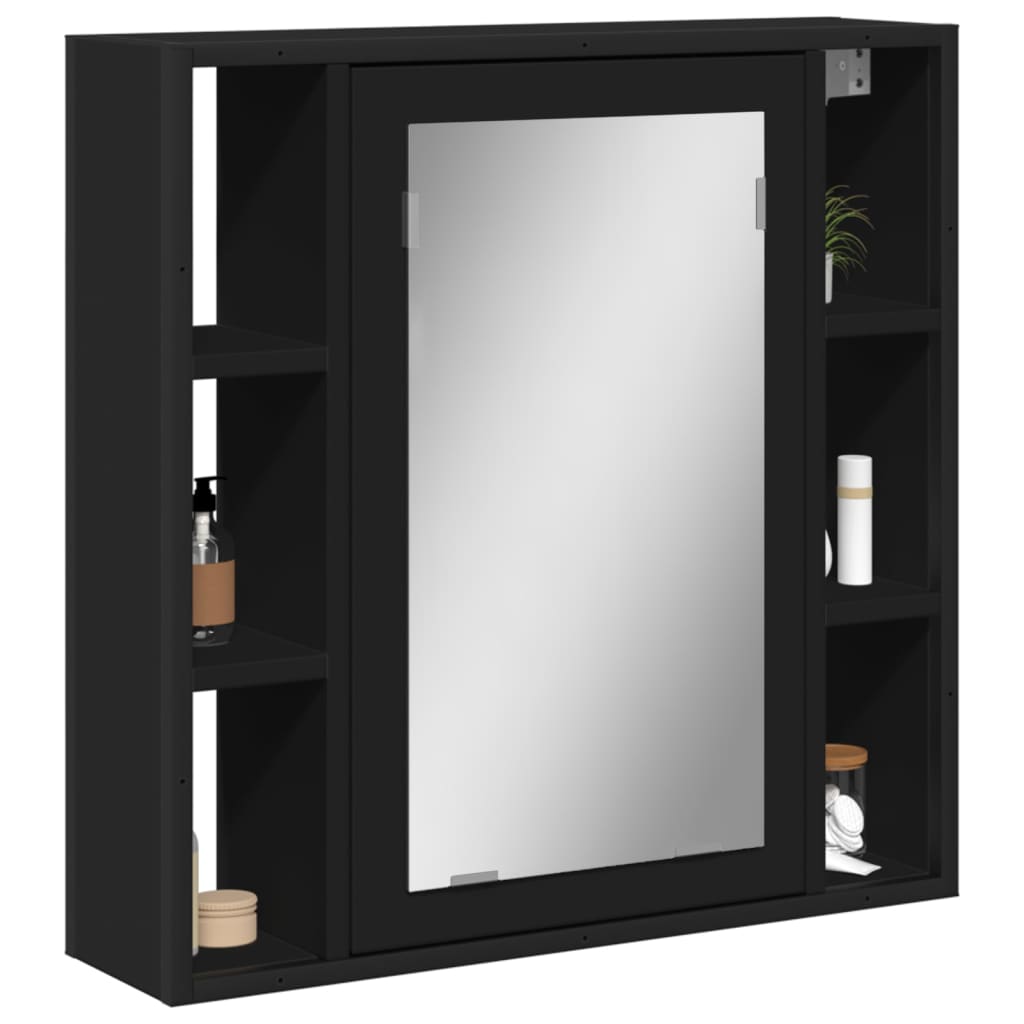 vidaXL Armário casa banho c/ espelho 60x16x60 cm deriv. madeira preto