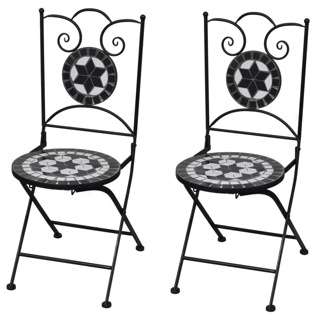 vidaXL Cadeiras de bistrô dobráveis 2 pcs cerâmica preto e branco