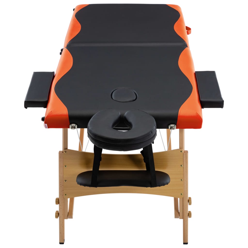 vidaXL Mesa de massagens dobrável 2 zonas madeira preto e laranja
