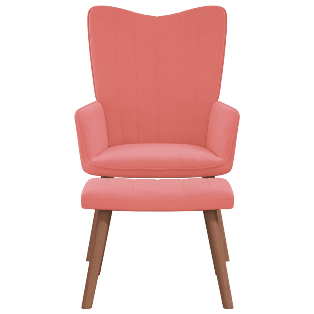 vidaXL Cadeira de descanso com banco veludo rosa