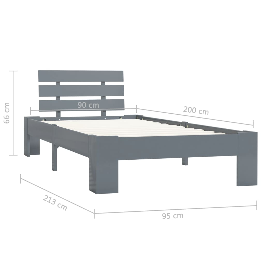 vidaXL Estrutura de cama 90x200 cm pinho maciço cinzento