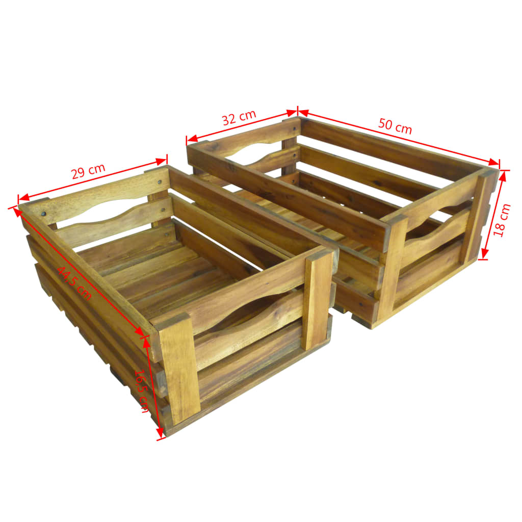 vidaXL Conjunto de caixas para maçãs 2 pcs madeira de acácia maciça