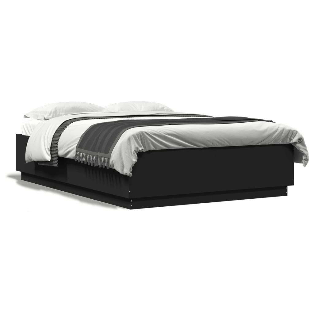 vidaXL Estrutura cama c/ luzes LED 120x200 cm derivados madeira preto