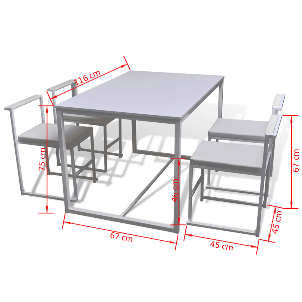vidaXL Conjunto mesa e cadeiras de jantar 5 pcs branco