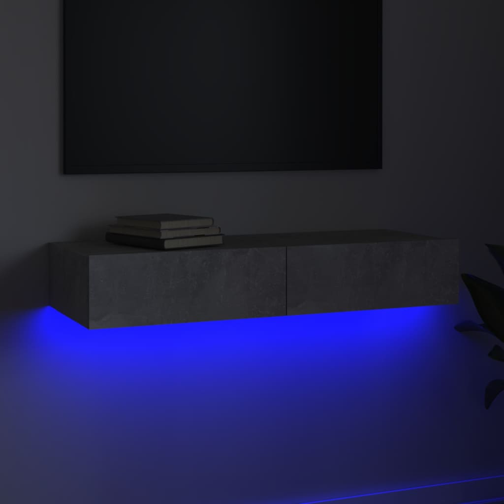 vidaXL Móvel de TV com luzes LED 90x35x15,5 cm cinzento cimento