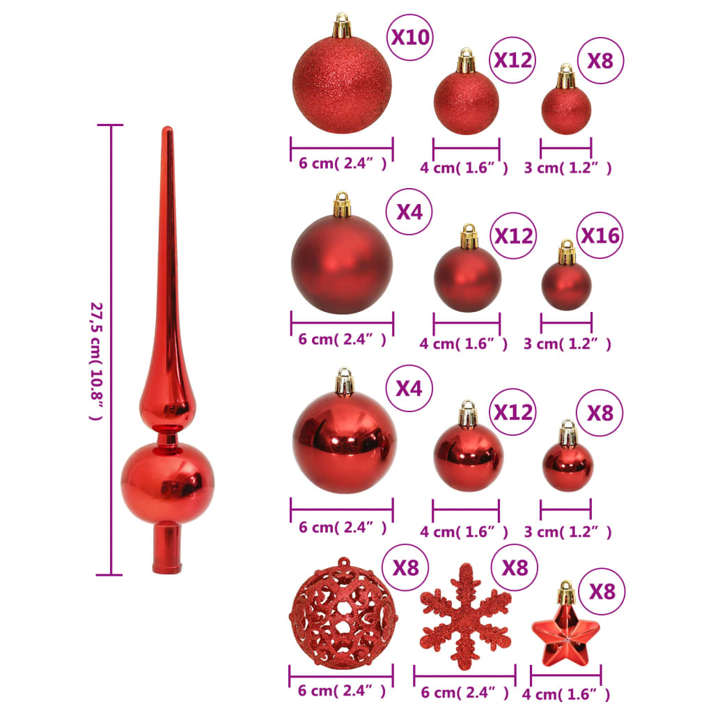 vidaXL 111 pcs conjunto de enfeites de Natal poliestireno vermelho
