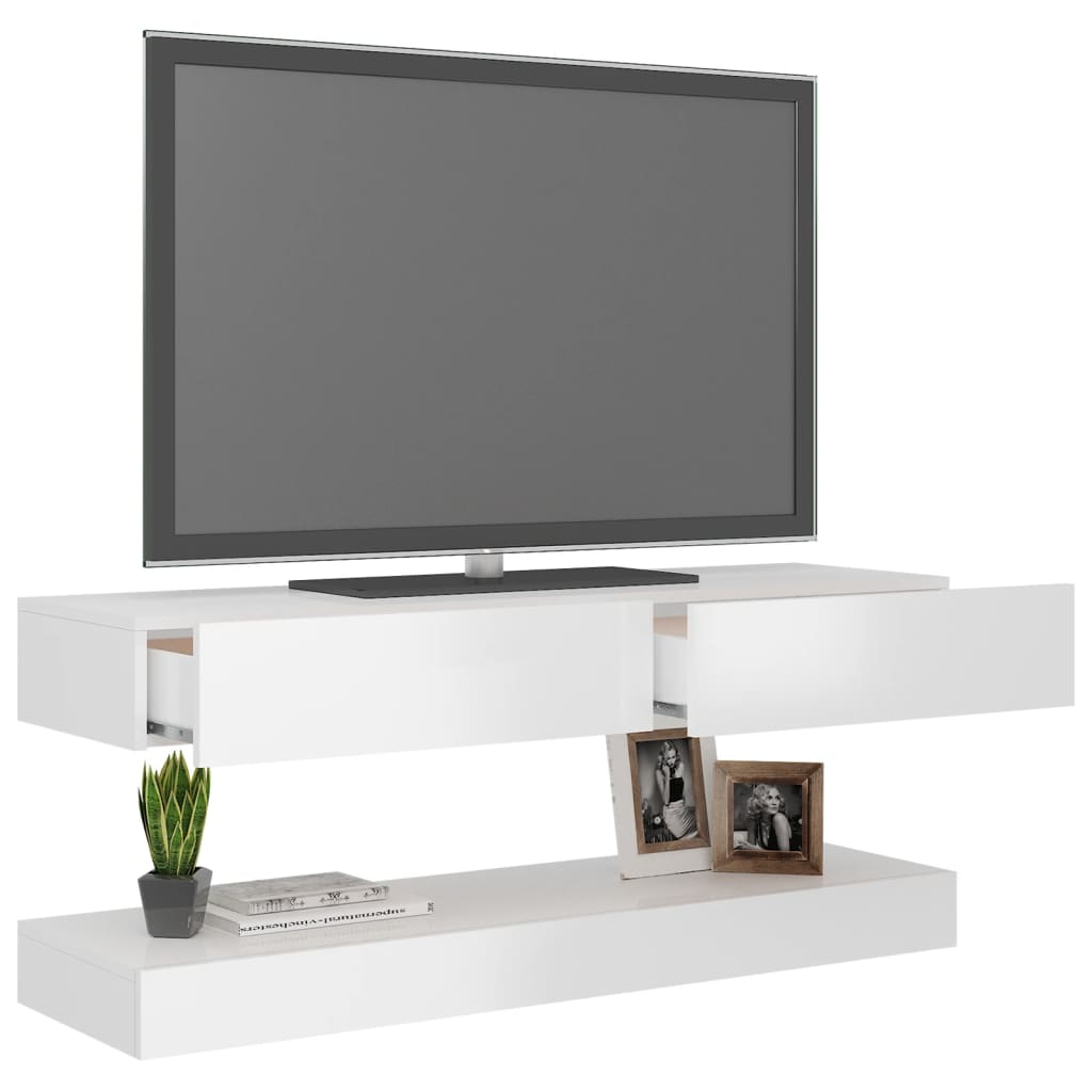 vidaXL Móvel de TV com luzes LED 120x35 cm branco brilhante